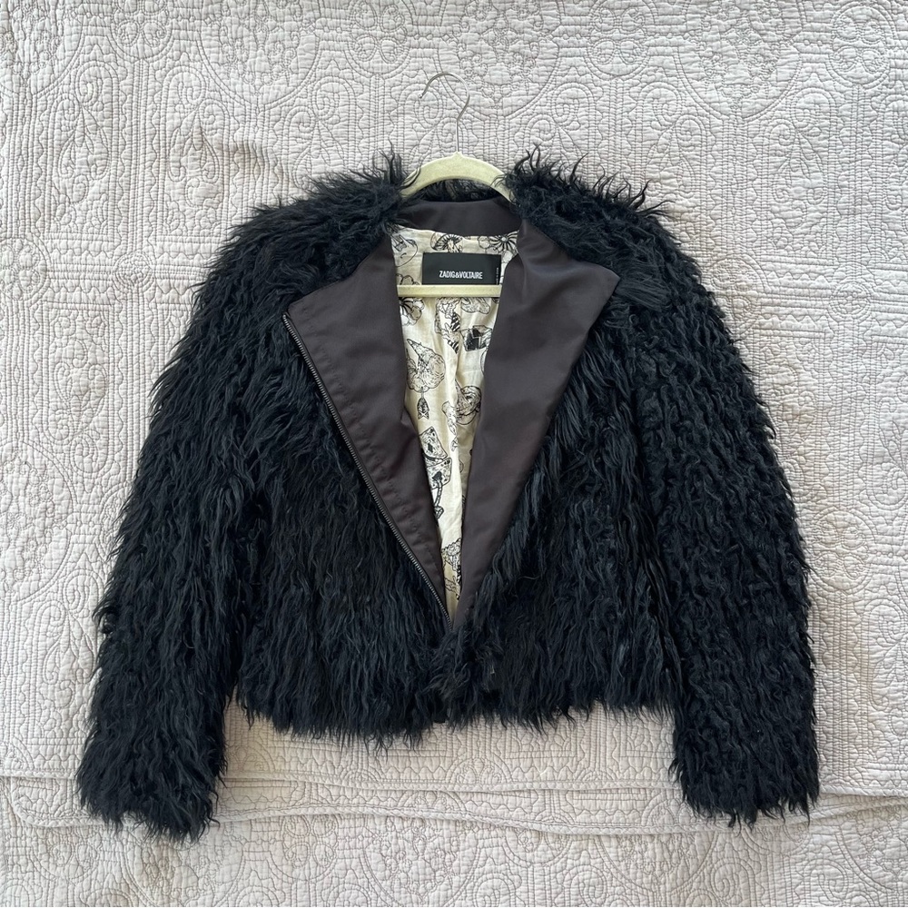 Zadig & Voltaire black Vianna Faux Fur zip jacket coat. Size Small. - Picture 1 of 15